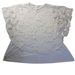 NY Collection 2X White Floral Lace Overlay Top‎ Ring Detail Boho Festival Blouse